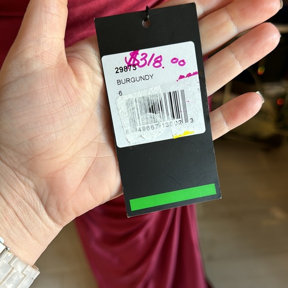 La Femme 29873 Strappy Open Back Shiny Jersey Fitted Gown - Picture 6 of 11